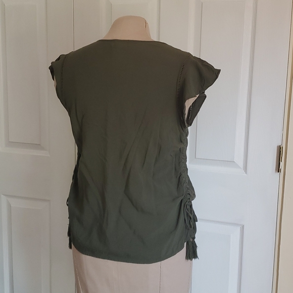 Olive green rayon embroidered Time and Tru blouse - Picture 3 of 6